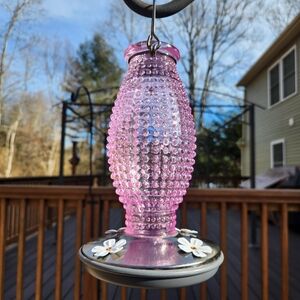 Perky-Pet Cranberry Pink Hobnail Glass Hummingbird Feeder